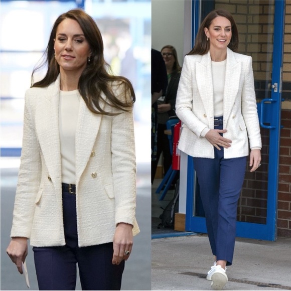 Zara women’s tweed cream Jackie O style blazer gold details - Picture 8 of 8